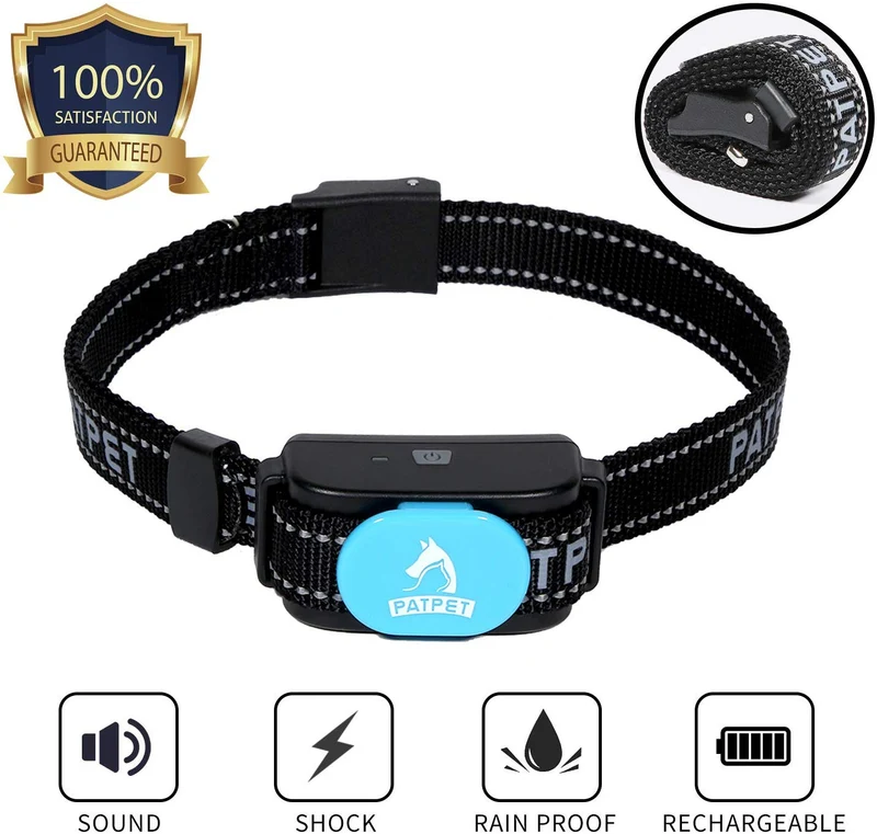 PATPET Dog Bark Collar Safe Shock Rechargeable Anti Stop Barking Collar with 7 Levels for Small to Large Dogs, Smart Chip Adjustable Dog Training Collar, No Pain - Safe, Anti-Bark Device