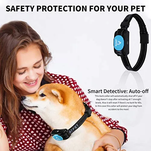 PATPET Dog Bark Collar Safe Shock Rechargeable Anti Stop Barking Collar with 7 Levels for Small to Large Dogs, Smart Chip Adjustable Dog Training Collar, No Pain - Safe, Anti-Bark Device