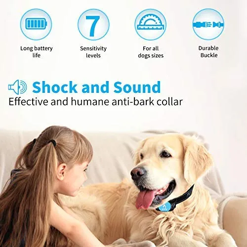 PATPET Dog Bark Collar Safe Shock Rechargeable Anti Stop Barking Collar with 7 Levels for Small to Large Dogs, Smart Chip Adjustable Dog Training Collar, No Pain - Safe, Anti-Bark Device