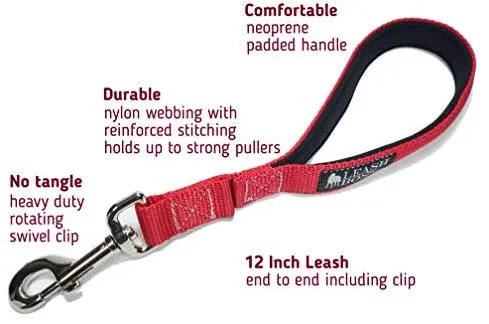 Leashboss Correa corta para perro con mango acolchado, correas de 12, 18 y 24 pulgadas para perros grandes, nailon de 1 pulgada