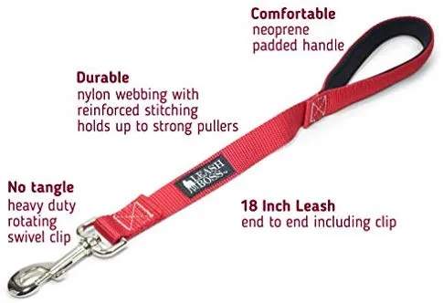 Leashboss Correa corta para perro con mango acolchado, correas de 12, 18 y 24 pulgadas para perros grandes, nailon de 1 pulgada