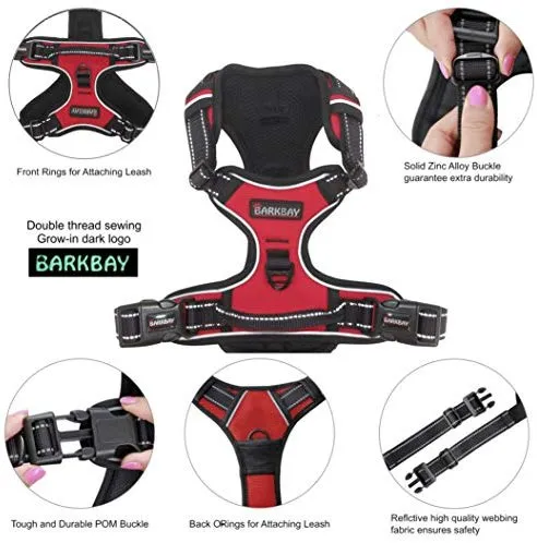Arnés para perro BARKBAY sin tirones, arnés para perro reflectante con clip frontal y mango de control fácil para caminar, entrenamiento, correr