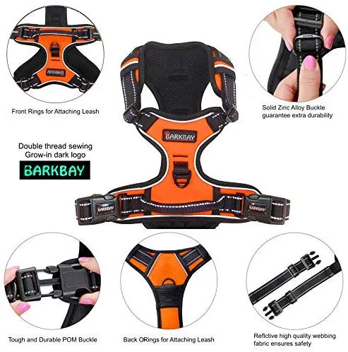 Arnés para perro BARKBAY sin tirones, arnés para perro reflectante con clip frontal y mango de control fácil para caminar, entrenamiento, correr