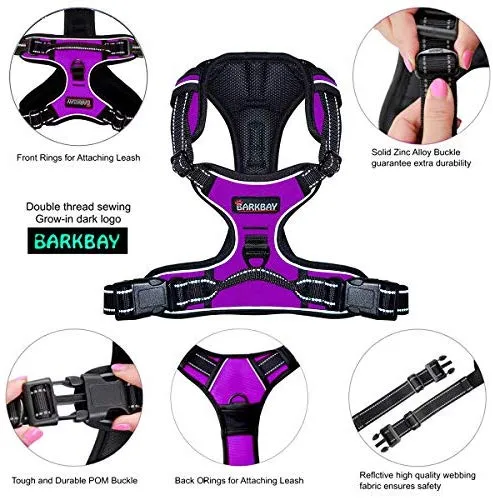 Arnés para perro BARKBAY sin tirones, arnés para perro reflectante con clip frontal y mango de control fácil para caminar, entrenamiento, correr