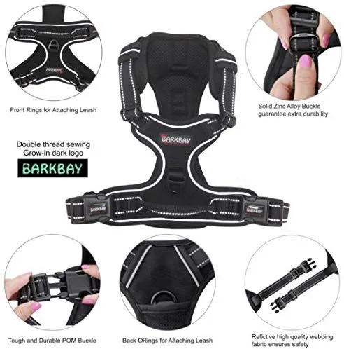 Arnés para perro BARKBAY sin tirones, arnés para perro reflectante con clip frontal y mango de control fácil para caminar, entrenamiento, correr