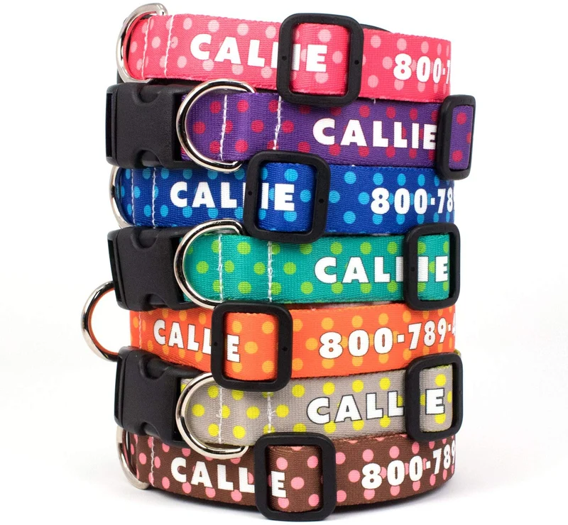 Collar de perro personalizado de Buttonsmith – Impresión permanente resistente a la decoloración, hebilla de grado militar resistente al óxido, resistente a olores y moho, elección de 5 tamaños, fabricado en los Estados Unidos