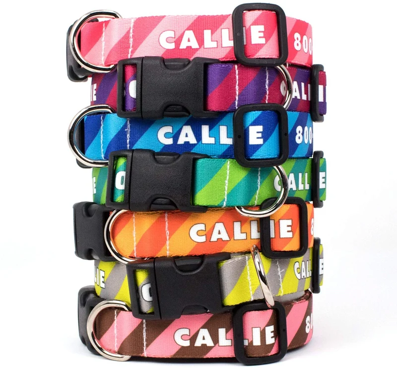 Collar de perro personalizado de Buttonsmith – Impresión permanente resistente a la decoloración, hebilla de grado militar resistente al óxido, resistente a olores y moho, elección de 5 tamaños, fabricado en los Estados Unidos