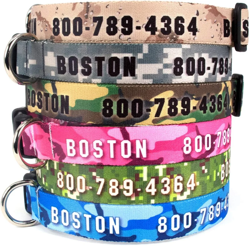 Collar de perro personalizado de Buttonsmith – Impresión permanente resistente a la decoloración, hebilla de grado militar resistente al óxido, resistente a olores y moho, elección de 5 tamaños, fabricado en los Estados Unidos