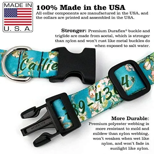 Collar de perro personalizado de Buttonsmith – Impresión permanente resistente a la decoloración, hebilla de grado militar resistente al óxido, resistente a olores y moho, elección de 5 tamaños, fabricado en los Estados Unidos
