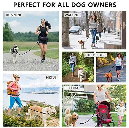 Correa para perro de LANNEY, manos libres, para correr, caminar, correr, entrenar senderismo, correa elástica retráctil para perros medianos a grandes, cinturón de cintura ajustable, costuras reflectantes, doble asa