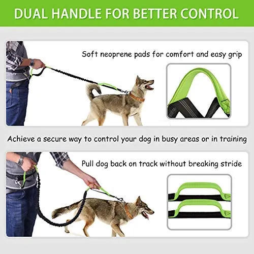 Correa para perro de LANNEY, manos libres, para correr, caminar, correr, entrenar senderismo, correa elástica retráctil para perros medianos a grandes, cinturón de cintura ajustable, costuras reflectantes, doble asa