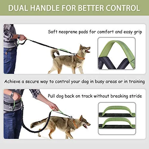 Correa para perro de LANNEY, manos libres, para correr, caminar, correr, entrenar senderismo, correa elástica retráctil para perros medianos a grandes, cinturón de cintura ajustable, costuras reflectantes, doble asa
