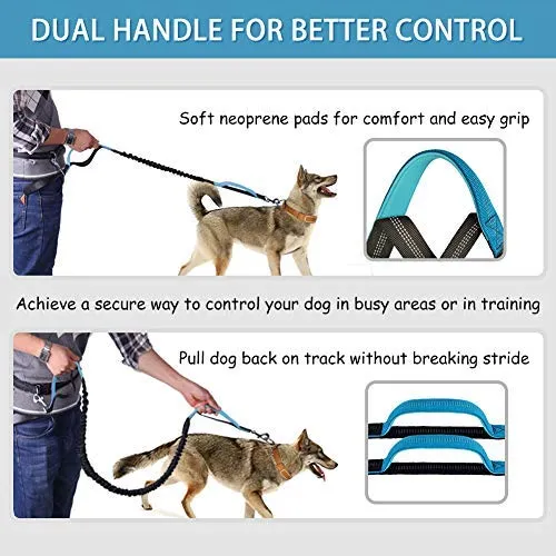 Correa para perro de LANNEY, manos libres, para correr, caminar, correr, entrenar senderismo, correa elástica retráctil para perros medianos a grandes, cinturón de cintura ajustable, costuras reflectantes, doble asa