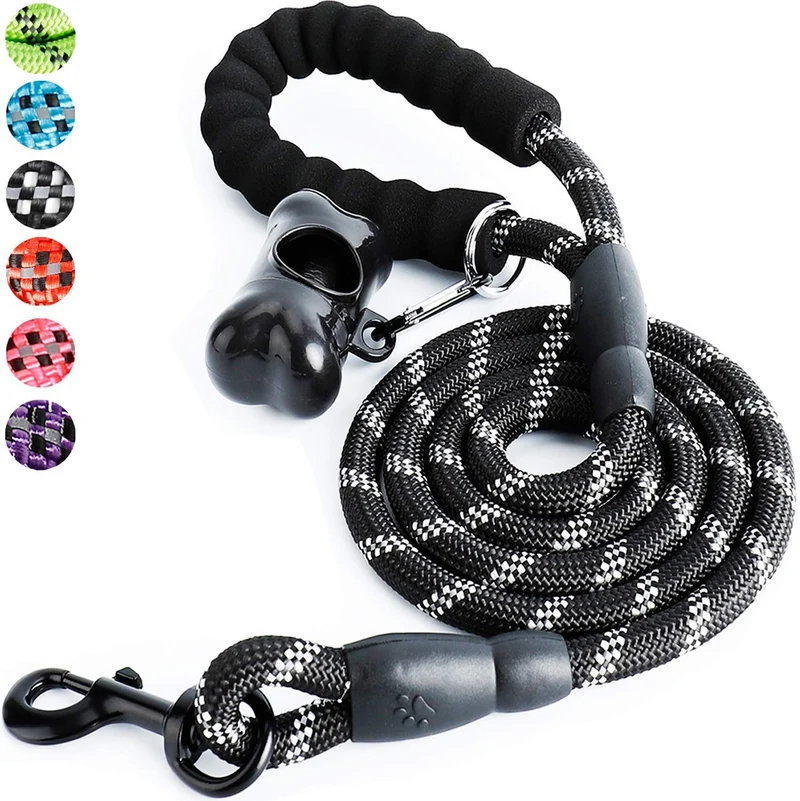 Toozey - Correa para perro de 4.9 ft, correa de cuerda con cómodo mango acolchado e hilos reflectantes, resistente correa trenzada para perros medianos y grandes