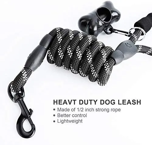 Toozey - Correa para perro de 4.9 ft, correa de cuerda con cómodo mango acolchado e hilos reflectantes, resistente correa trenzada para perros medianos y grandes