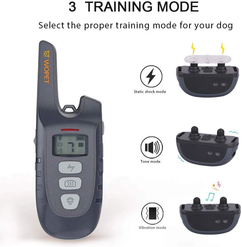 WOPET Dog Training Collar, 1500ft Remote Dog Shock Collar, 100% Waterproof and Rechargeable with Electric/Shock/Vibra/Beep Control Collar for Small Medium Large Dogs