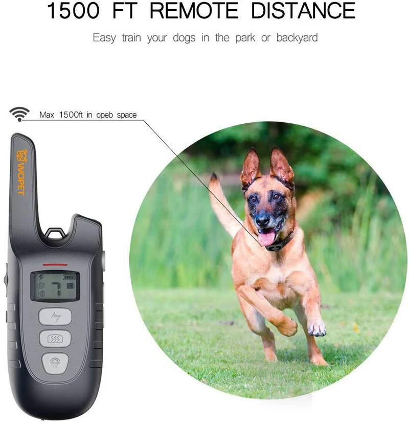 WOPET Dog Training Collar, 1500ft Remote Dog Shock Collar, 100% Waterproof and Rechargeable with Electric/Shock/Vibra/Beep Control Collar for Small Medium Large Dogs