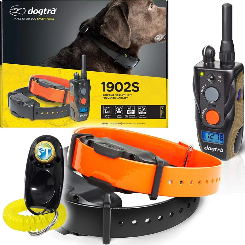 Dogtra 1900S/1902S - Collar de entrenamiento remoto de 3/4 millas, impermeable, recargable, vibración, incluye pulsador de entrenamiento para perros PetsTEK