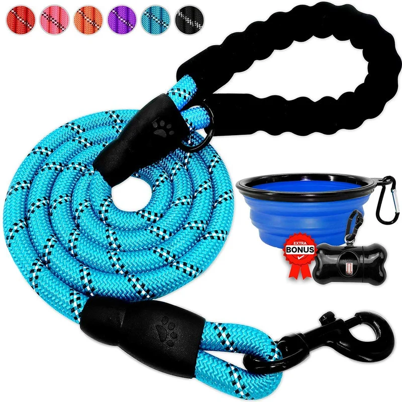 Correa para perro de Barkbay para perros grandes, resistente correa para perro con cómodo mango acolchado e hilos altamente reflectantes, 4.9 ft para perros pequeños y medianos, grandes