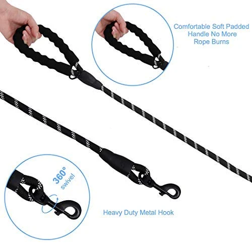 Correa para perro de Barkbay para perros grandes, resistente correa para perro con cómodo mango acolchado e hilos altamente reflectantes, 4.9 ft para perros pequeños y medianos, grandes