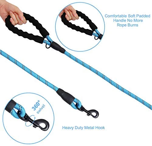 Correa para perro de Barkbay para perros grandes, resistente correa para perro con cómodo mango acolchado e hilos altamente reflectantes, 4.9 ft para perros pequeños y medianos, grandes