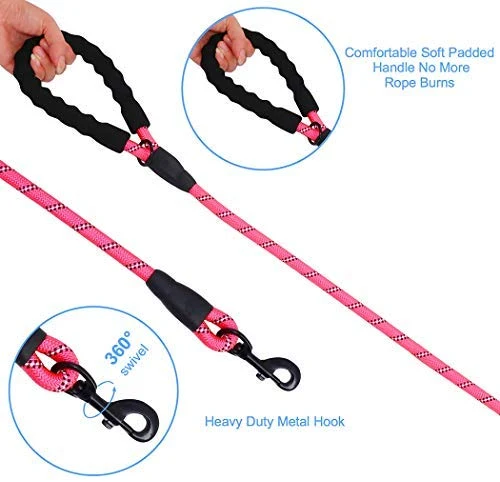 Correa para perro de Barkbay para perros grandes, resistente correa para perro con cómodo mango acolchado e hilos altamente reflectantes, 4.9 ft para perros pequeños y medianos, grandes