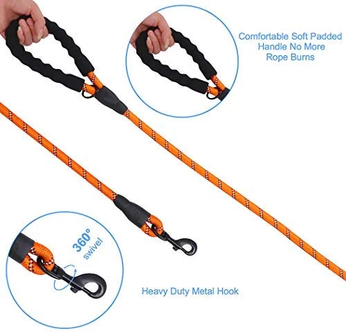 Correa para perro de Barkbay para perros grandes, resistente correa para perro con cómodo mango acolchado e hilos altamente reflectantes, 4.9 ft para perros pequeños y medianos, grandes