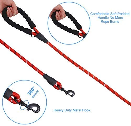 Correa para perro de Barkbay para perros grandes, resistente correa para perro con cómodo mango acolchado e hilos altamente reflectantes, 4.9 ft para perros pequeños y medianos, grandes