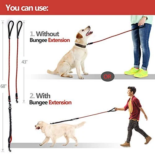 SparklyPets Heavy Duty Rope Bungee Leash for Large and Medium Dogs with Anti-Pull for Shock Absorption - No Slip Reflective Leash for Outside