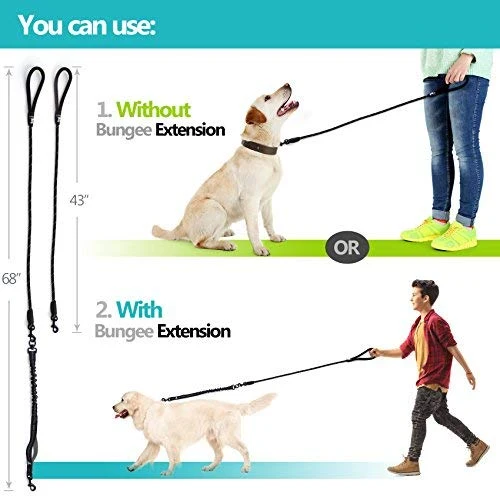 SparklyPets Heavy Duty Rope Bungee Leash for Large and Medium Dogs with Anti-Pull for Shock Absorption - No Slip Reflective Leash for Outside