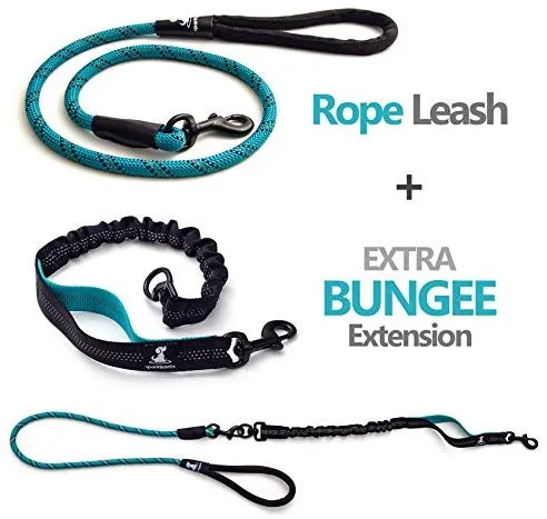 SparklyPets Heavy Duty Rope Bungee Leash for Large and Medium Dogs with Anti-Pull for Shock Absorption - No Slip Reflective Leash for Outside