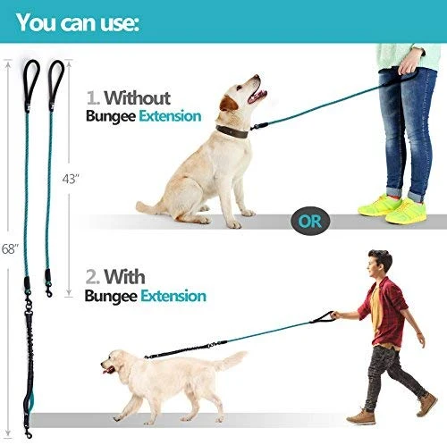 SparklyPets Heavy Duty Rope Bungee Leash for Large and Medium Dogs with Anti-Pull for Shock Absorption - No Slip Reflective Leash for Outside