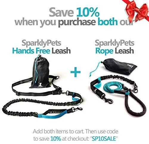 SparklyPets Heavy Duty Rope Bungee Leash for Large and Medium Dogs with Anti-Pull for Shock Absorption - No Slip Reflective Leash for Outside