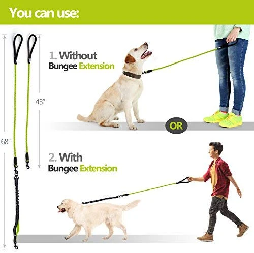 SparklyPets Heavy Duty Rope Bungee Leash for Large and Medium Dogs with Anti-Pull for Shock Absorption - No Slip Reflective Leash for Outside