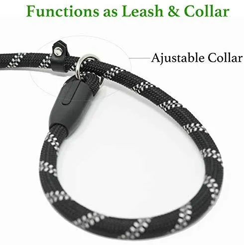 iYoShop - Correa de entrenamiento para perro de 5.9 ft, extremadamente duradera, con asa acolchada cómoda y hilos altamente reflectantes, correa deslizante de calidad para perros pequeños, medianos y grandes, color negro, mediano y grande (6 pies)