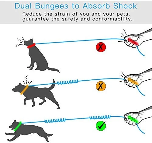 SHINE HAI - Correa para perro con doble elástico para manos libres, control gratuito para perros de hasta 150 libras, correa elástica duradera de doble asa con cinturón ajustable para correr, correr o caminar, gris