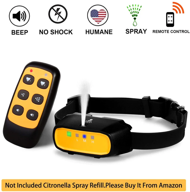 WWVVPET Collar de entrenamiento para perros, 2 modos, collar de corteza para perro (no incluye rociador de citronela), recargable de 500 pies, sin choque eléctrico inofensivo