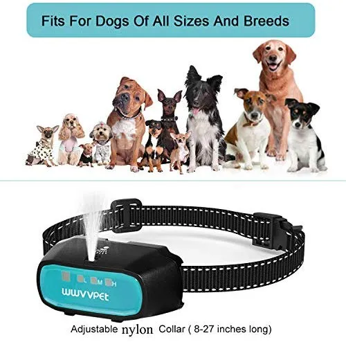 WWVVPET Collar de entrenamiento para perros, 2 modos, collar de corteza para perro (no incluye rociador de citronela), recargable de 500 pies, sin choque eléctrico inofensivo