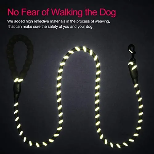 VLDCO - Correa para perro de 9.8 ft, extra resistente, con asa acolchada y cómoda, hilos altamente reflectantes para perros pequeños, medianos y grandes, diámetro de 0.5 in