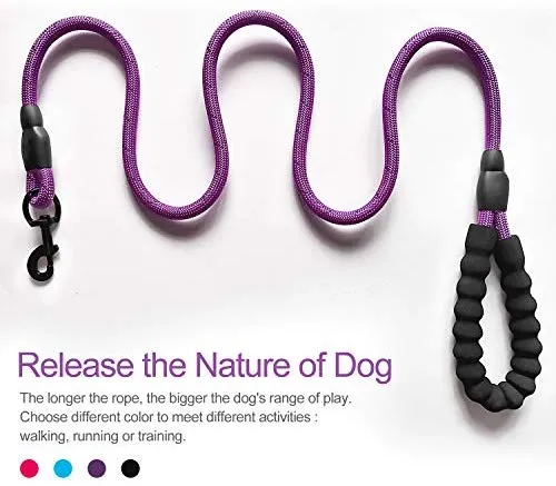 VLDCO - Correa para perro de 9.8 ft, extra resistente, con asa acolchada y cómoda, hilos altamente reflectantes para perros pequeños, medianos y grandes, diámetro de 0.5 in
