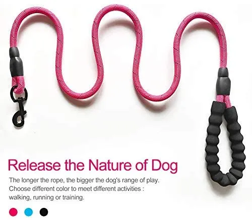 VLDCO - Correa para perro de 9.8 ft, extra resistente, con asa acolchada y cómoda, hilos altamente reflectantes para perros pequeños, medianos y grandes, diámetro de 0.5 in