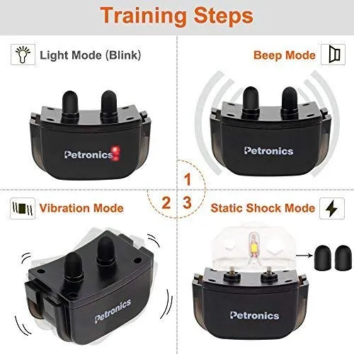 petronics 330 yards recargables Shock Collar con mando a distancia, Electronic Entrenamiento del perro collar de entrenamiento para perro grande con Static Shock, vibración, pitido y luz