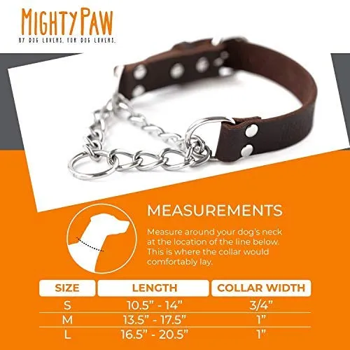 Mighty Paw Collar de cuero para entrenamiento, collar Martingale, cadena de acero inoxidable, calidad premium, collar de cadena limitada