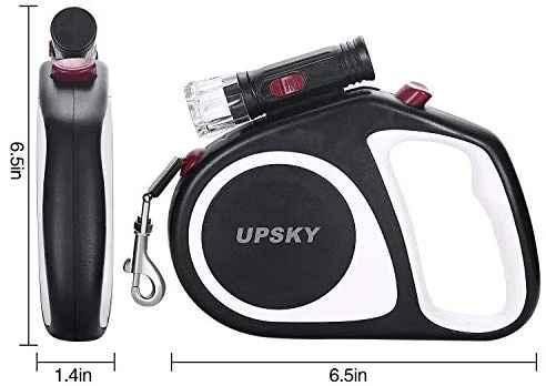 Upsky Correa retráctil para perro, 16 pies, escalable, correa para caminar para perro con linterna brillante para pequeño-mediano, libre de movimiento, un botón de rotura y bloqueo