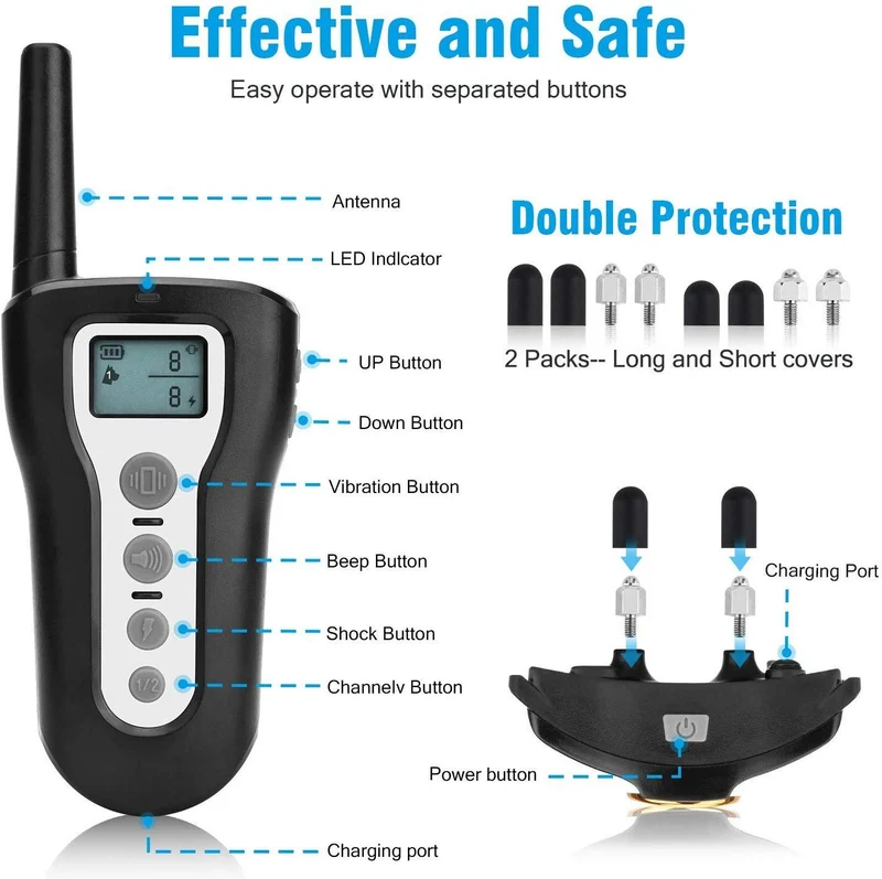 Casfuy Dog Training Collar with Remote - 1000ft Range Electric Shock Collar for 2 Dogs Rechargeable 100% Waterproof with Beep Vibration Harmless Shock for Small Medium Large Dogs