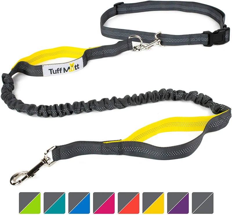 Tuff Mutt, Correa para perros, manos libres, para correr, caminar, senderismo, correa con mango doble durable, costura reflectante, 4 pies de largo, cinto ajustable en la cintura (hasta 42 pulgadas de cintura)