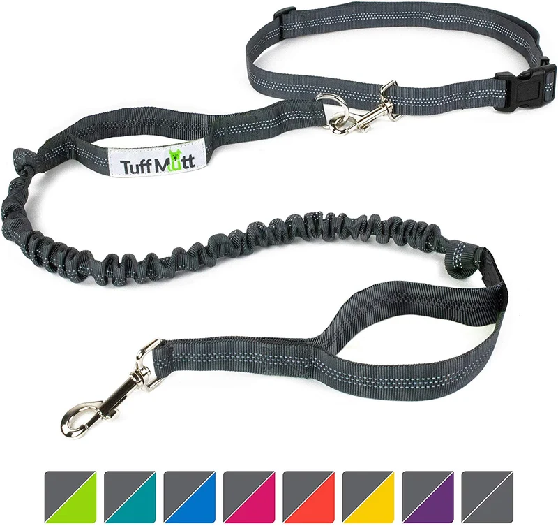 Tuff Mutt, Correa para perros, manos libres, para correr, caminar, senderismo, correa con mango doble durable, costura reflectante, 4 pies de largo, cinto ajustable en la cintura (hasta 42 pulgadas de cintura)