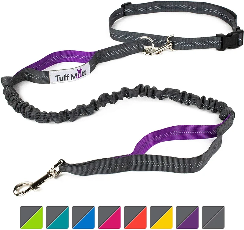 Tuff Mutt, Correa para perros, manos libres, para correr, caminar, senderismo, correa con mango doble durable, costura reflectante, 4 pies de largo, cinto ajustable en la cintura (hasta 42 pulgadas de cintura)