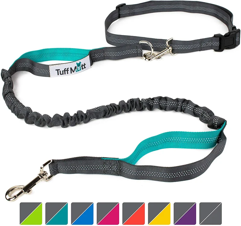 Tuff Mutt, Correa para perros, manos libres, para correr, caminar, senderismo, correa con mango doble durable, costura reflectante, 4 pies de largo, cinto ajustable en la cintura (hasta 42 pulgadas de cintura)