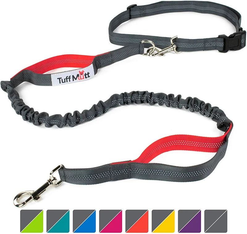 Tuff Mutt, Correa para perros, manos libres, para correr, caminar, senderismo, correa con mango doble durable, costura reflectante, 4 pies de largo, cinto ajustable en la cintura (hasta 42 pulgadas de cintura)